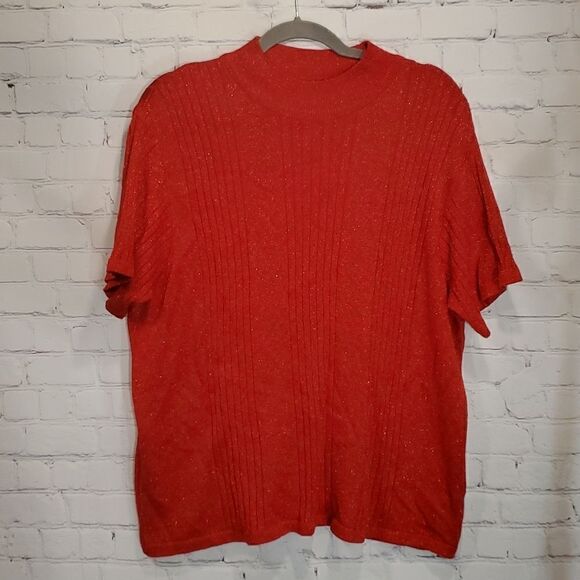 Baxter & Wells short sleeve plus size mockneck red sweater - Picture 1 of 6